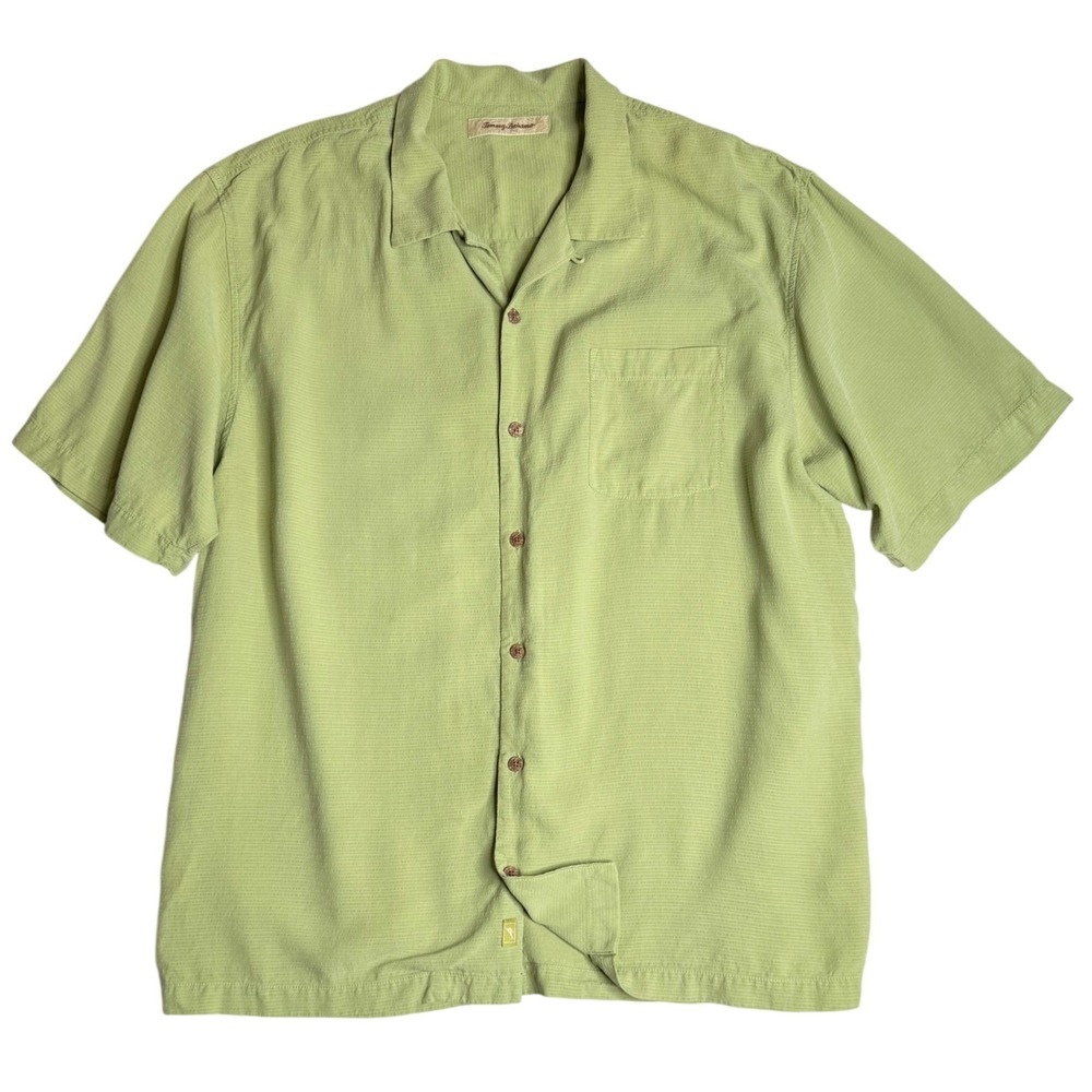 Tommy Bahama Silk Camp Shirt Textured Button Down Lime Green Mens XL